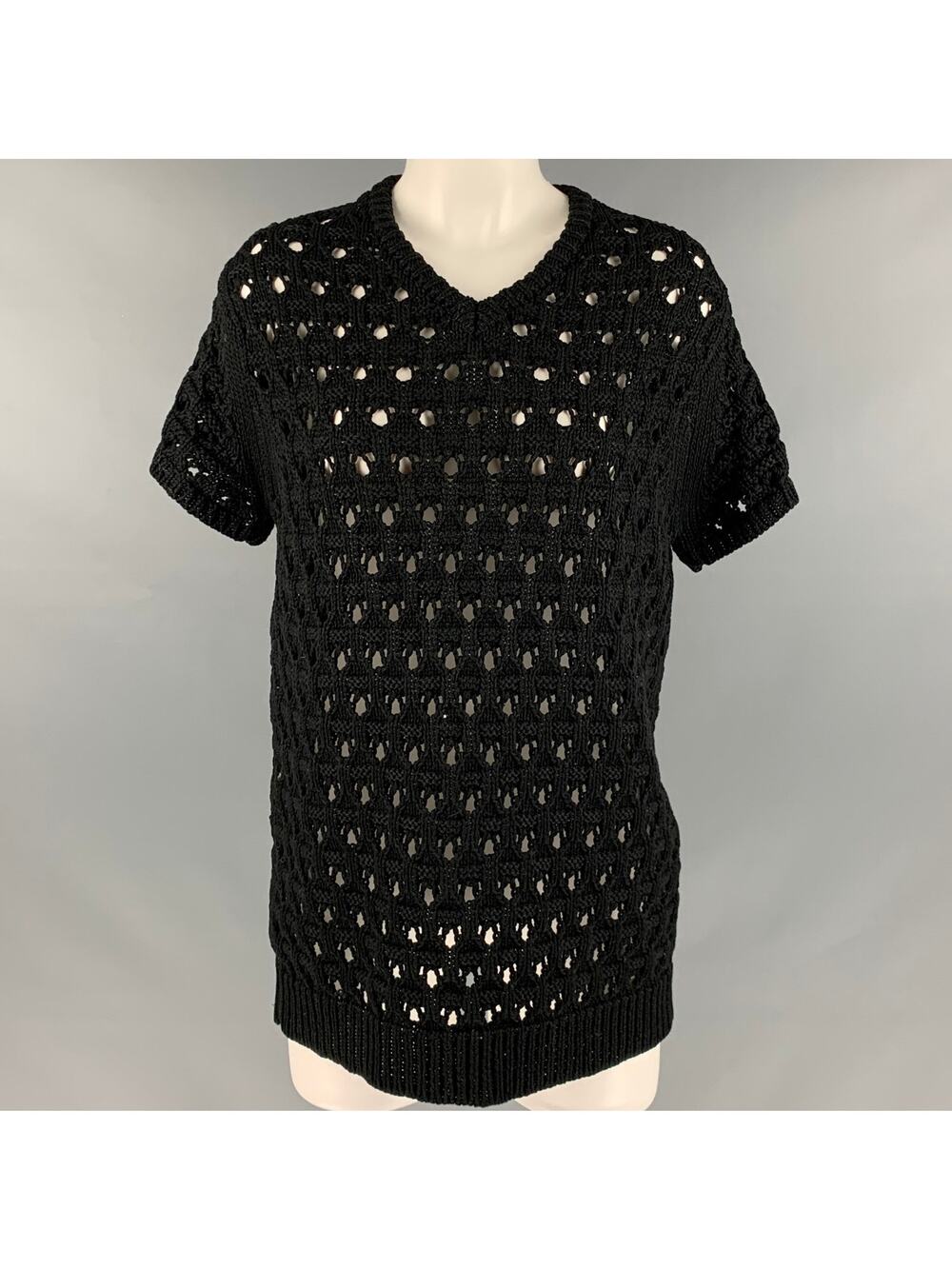KOLOR Size L Black Cotton Mixed Fabrics V-Neck Casual Top
